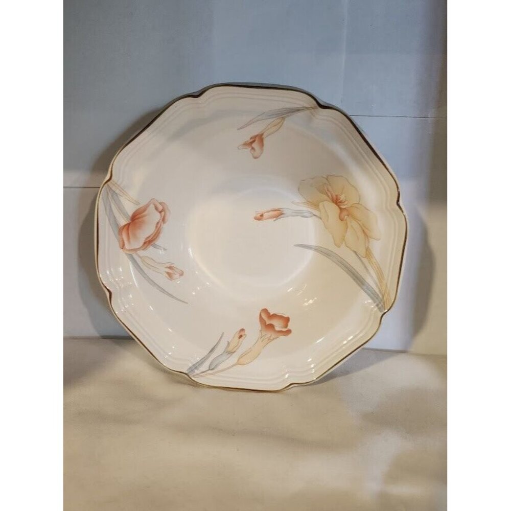 Vintage Hankook Peach Floral Serving Bowl Made in Korea